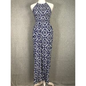 Patrons of Peace Jumpsuit‎ XS Halter Wide Leg Smocked Pockets Feminine Resort **